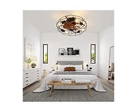 20-inch Rustic Minimalist Style Black Caged Indoor 3 Blades Ceiling Fan Light with Remote Control Support Six Speed Ajustable and Timing Function
