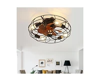 20-inch Rustic Minimalist Style Black Caged Indoor 3 Blades Ceiling Fan Light with Remote Control Support Six Speed Ajustable and Timing Function