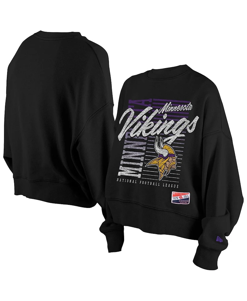 New Era Women's Black Minnesota Vikings Oversized Throwback Mineral Wash Crew Neck Sweatshirt
