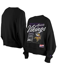 New Era Women's Black Minnesota Vikings Oversized Throwback Mineral Wash Crew Neck Sweatshirt