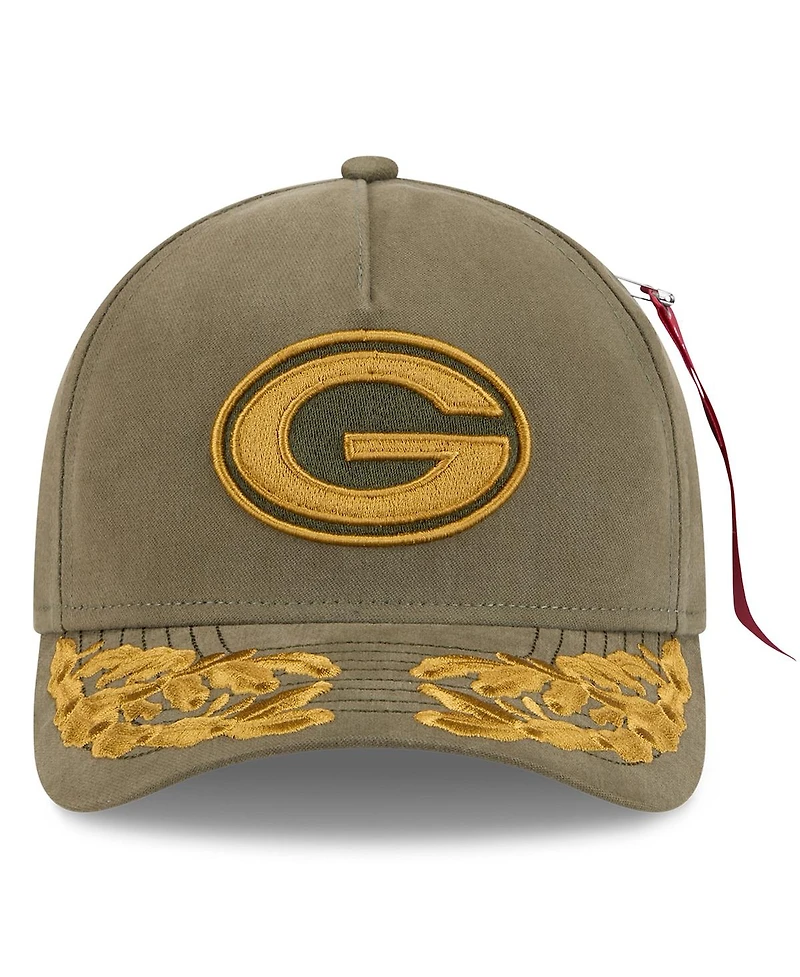 New Era x Alpha Men's Industries Olive Green Bay Packers A-Frame 9FORTY Adjustable Hat