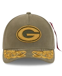 New Era x Alpha Men's Industries Olive Green Bay Packers A-Frame 9FORTY Adjustable Hat
