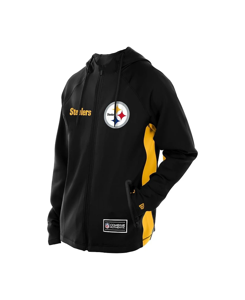 New Era Men's Black Pittsburgh Steelers Combine Authentic Raglan Scuba Full-Zip Hoodie