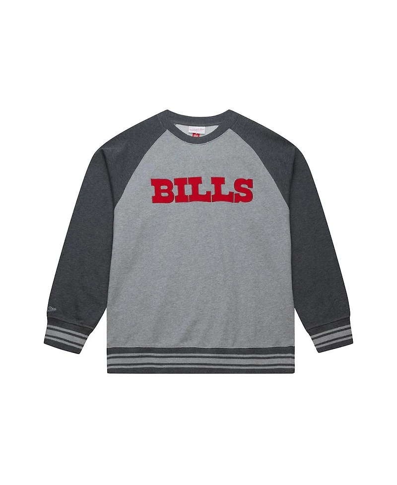 Mitchell & Ness Men's Heather Gray Buffalo Bills Vintage Logo Legacy Collection Raglan Fleece Sweatshirt