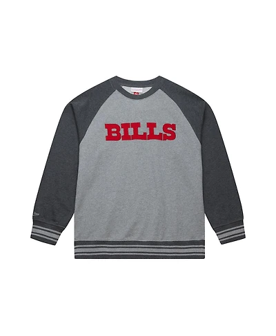 Mitchell & Ness Men's Heather Gray Buffalo Bills Vintage Logo Legacy Collection Raglan Fleece Sweatshirt