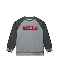 Mitchell & Ness Men's Heather Gray Buffalo Bills Vintage Logo Legacy Collection Raglan Fleece Sweatshirt