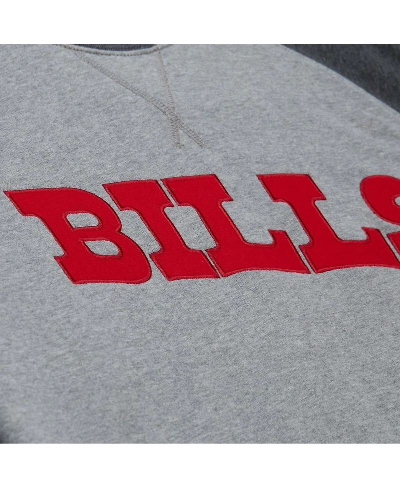 Mitchell & Ness Men's Heather Gray Buffalo Bills Vintage Logo Legacy Collection Raglan Fleece Sweatshirt