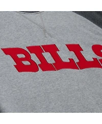 Mitchell & Ness Men's Heather Gray Buffalo Bills Vintage Logo Legacy Collection Raglan Fleece Sweatshirt