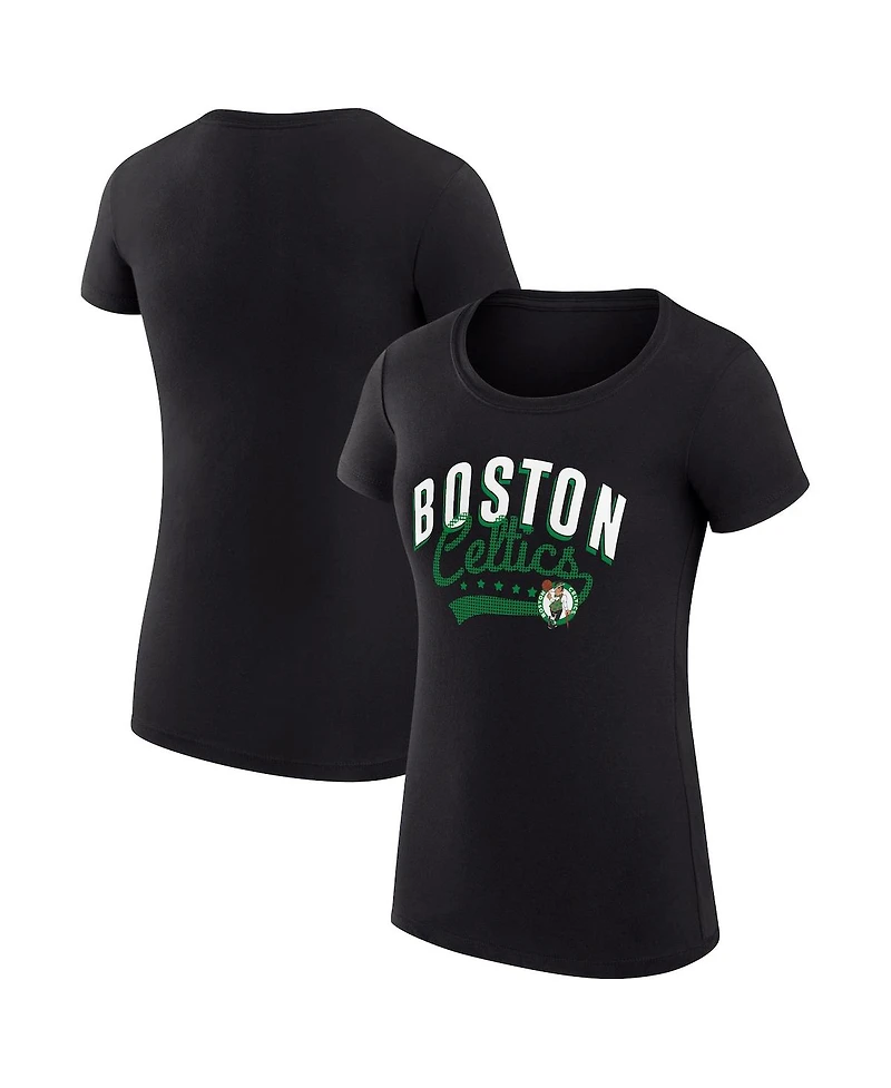 G-iii 4Her by Carl Banks Women's Black Boston Celtics Super-Slim Fit Lightweight Filigree Logo T-Shirt