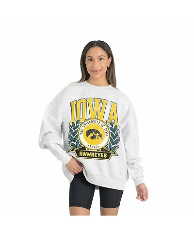Gameday Couture Women's Gray Iowa Hawkeyes Premium Fleece Drop Shoulder Oversized Pullover Sweatshirt