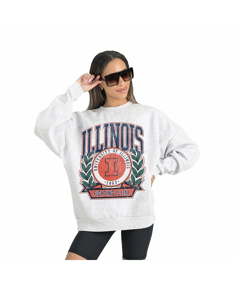 Gameday Couture Women's Gray Illinois Fighting Illini Premium Fleece Drop Shoulder Oversized Pullover Sweatshirt