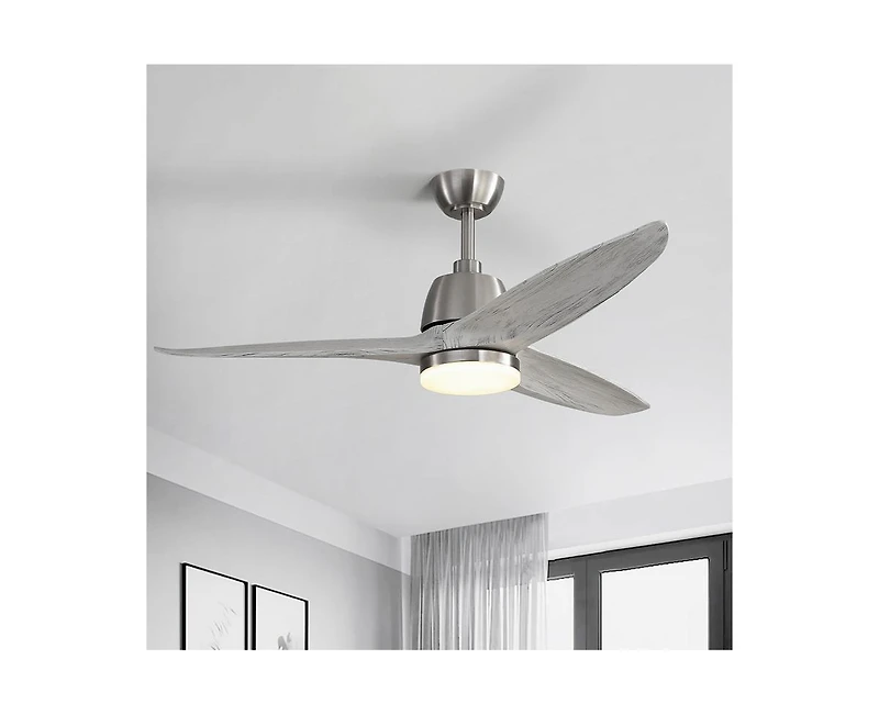 56-inch Modern Golden 3 Solid Wood Blade Tri Color Dimming Ceiling Fan with Six Speed Remote Control and Forward Reverse Function for Indoor