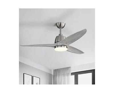 56-inch Modern Golden 3 Solid Wood Blade Tri Color Dimming Ceiling Fan with Six Speed Remote Control and Forward Reverse Function for Indoor