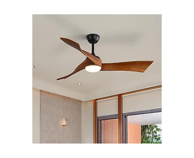 52-inch Black Modern 3 Blades Ceiling Fan Light with Remote Control Support Six Speed Ajustable
