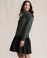 Lands' End Women's Fuzzy Lantern Sleeve Mock Neck Mini Twofer Dress