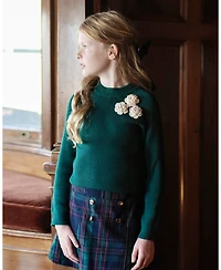 Hope & Henry Girls Organic Long Sleeve Mock Neck Sweater with Rosettes