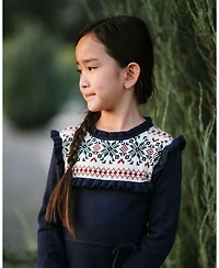 Hope & Henry Toddler Girls Organic Ruffle Collar Fair Isle Yoke Sweater Dress