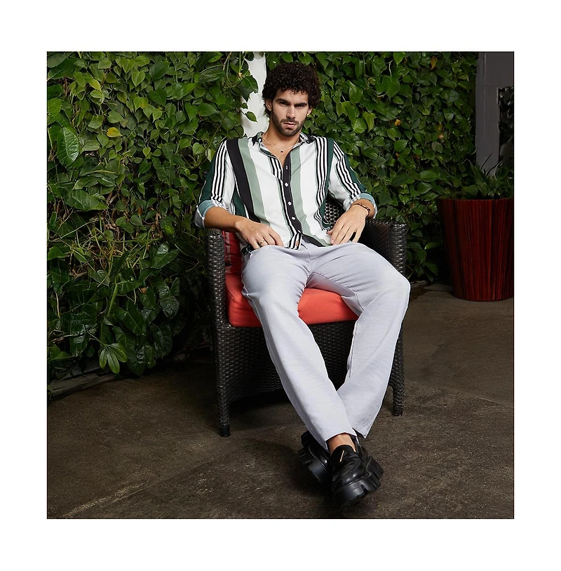 Campus Sutra Men's Jungle Green & Cream White Multitrack-Striped Shirt