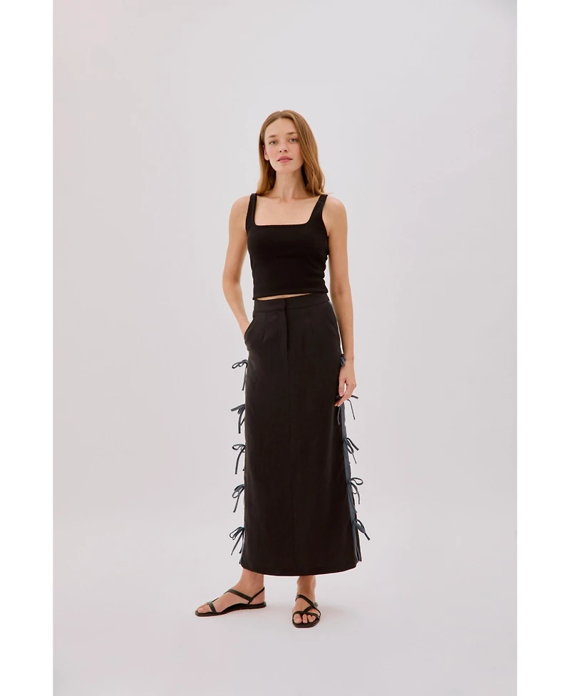 Labeca London Women's Carolina Linen Bow Midi Skirt