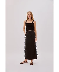 Labeca London Women's Carolina Linen Bow Midi Skirt