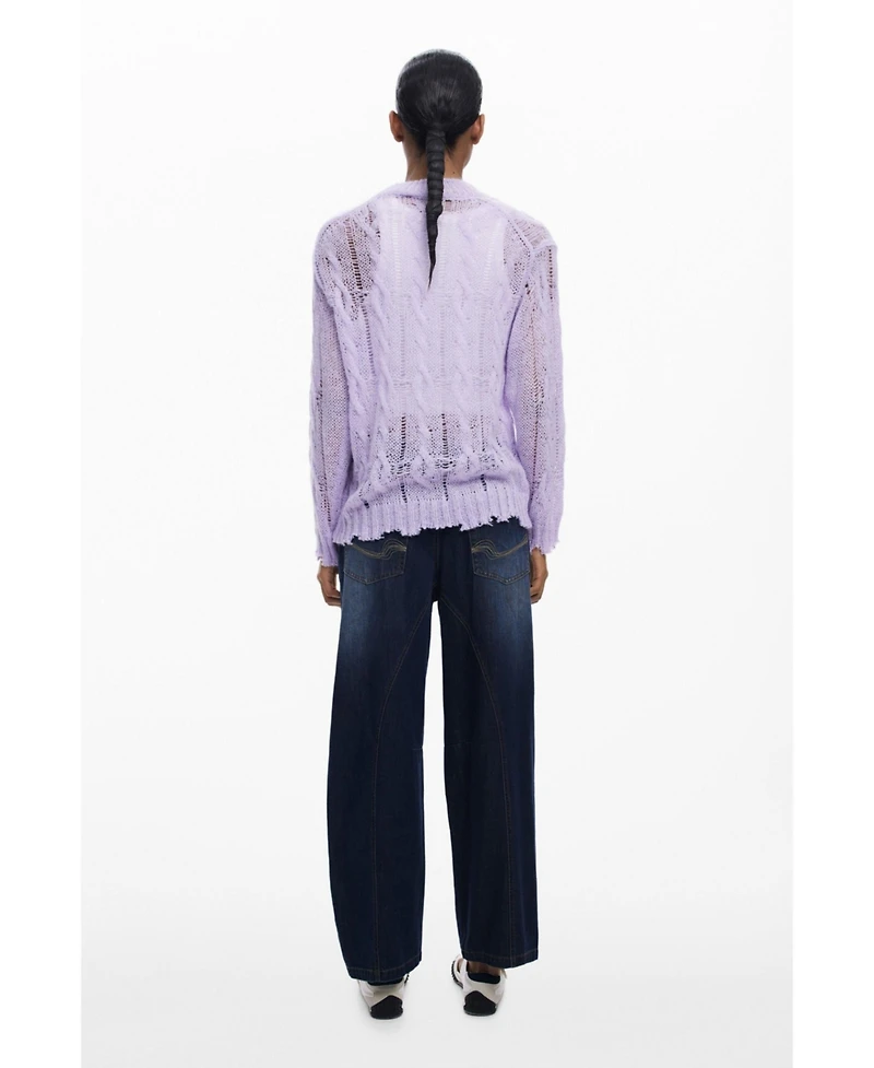 Desigual Women's Cable-knit sweater with distressed details