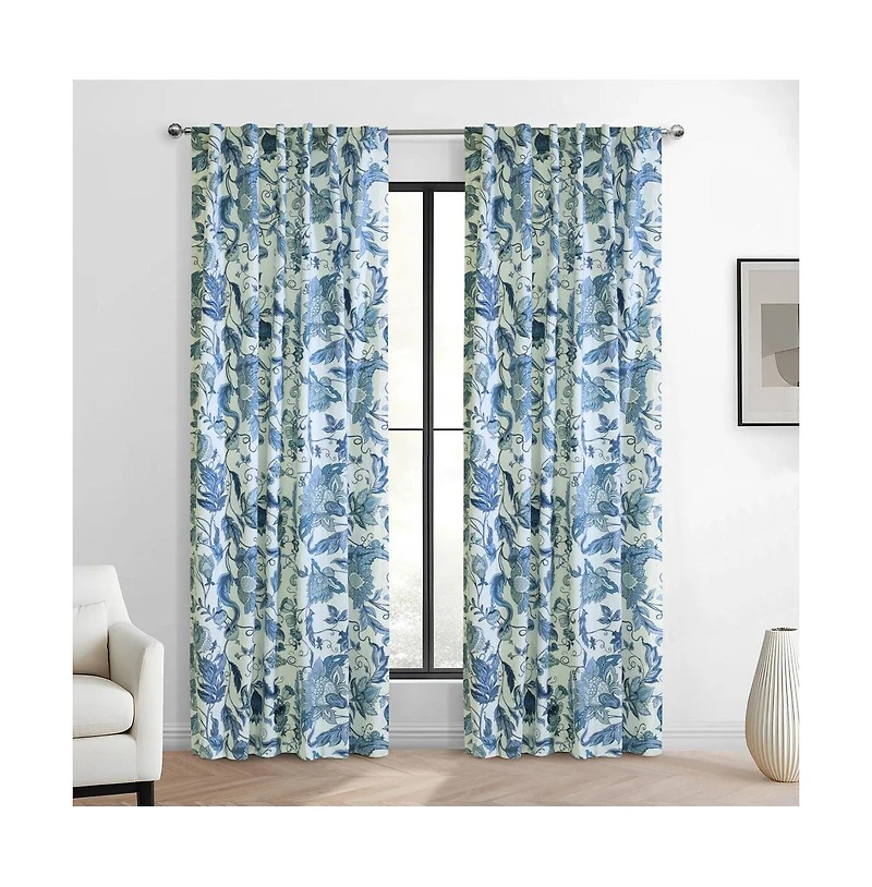 Habitat Jacobean Garden Jacobean Print Design Light Filtering Dual Header Curtain Panel 52" x 95" Blue
