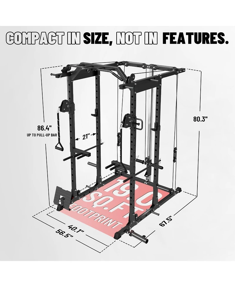 Mikolo Power Cage with Cable Crossover & Lat Pulldown System, 1500LB Home Gym Rack (Red)