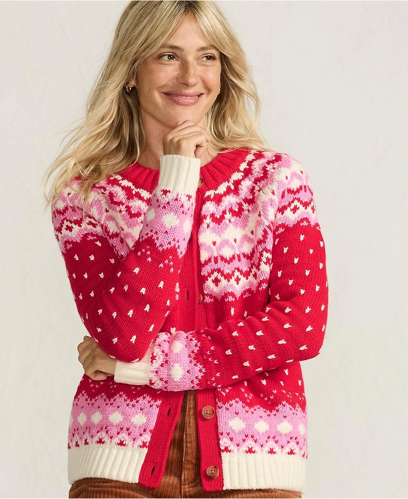 Lands' End Women's Lofty Birdseye Fair Isle Cardigan Sweater