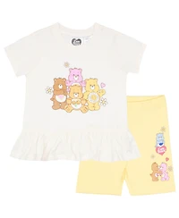 Care Bears Little Girls 2 Piece Ruffle hem T-Shirt and Shorts Set