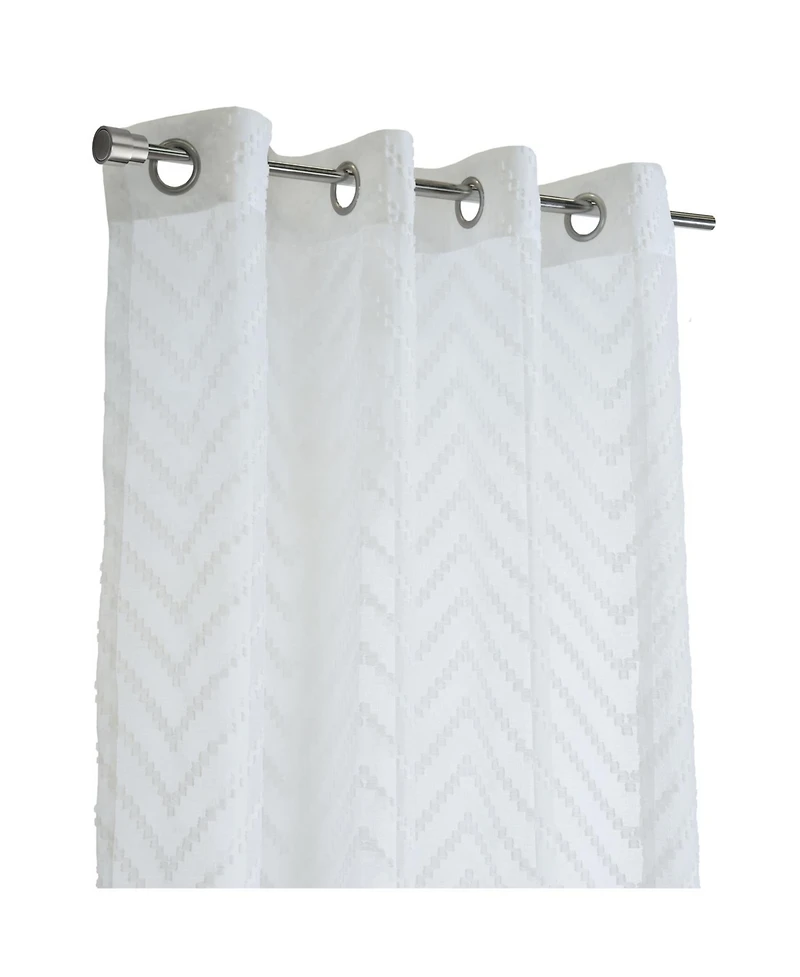 Habitat 100% Polyester Regina Sheer Chevron Delightful Textured Grommet Curtain Panel 52" x 63" White