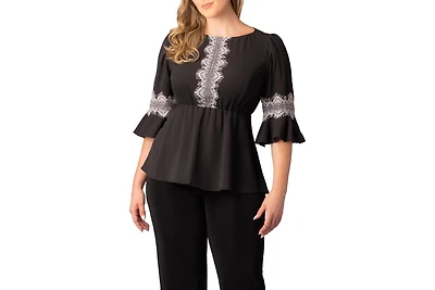 Kiyonna Plus Chateau Lace Trim Peplum Top