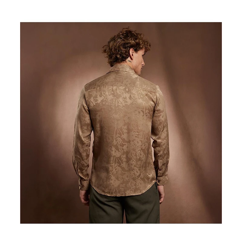Campus Sutra Men's Peanut Brown Flora-Textured Shirt