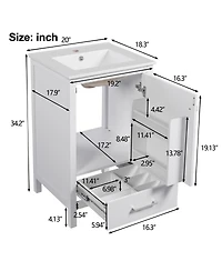 Airsurfer 20-Inch Modern Bathroom Vanity with Ceramic Sink Space-Saving Storage Cabinet