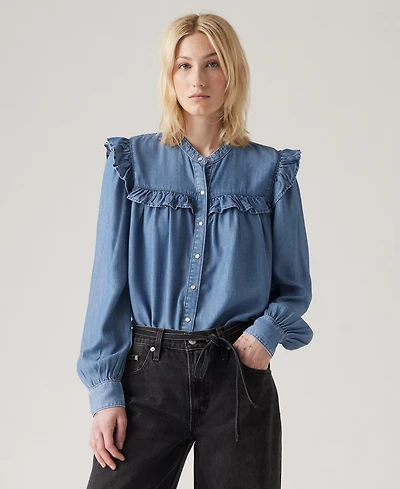 Levi's Women's Gianna Long Sleeve Ruffle Trim Blouse