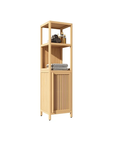 Airsurfer Large Capacity Multifunctional Bamboo Storage Cabinet Furniture for Bathroom and Living Room Freestanding Organizer