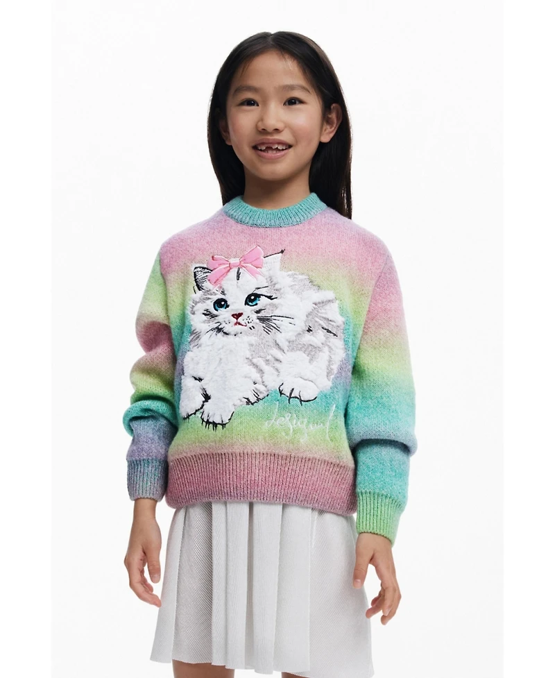 Desigual Girls's Rainbow cat sweater