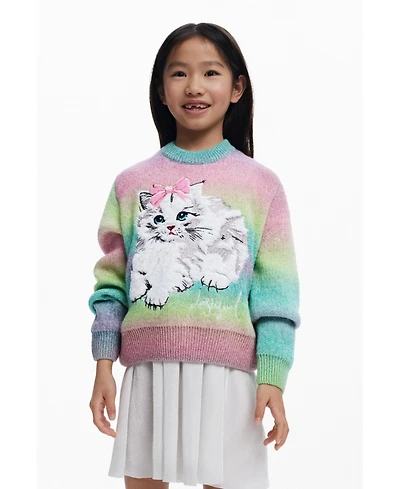 Desigual Girls's Rainbow cat sweater