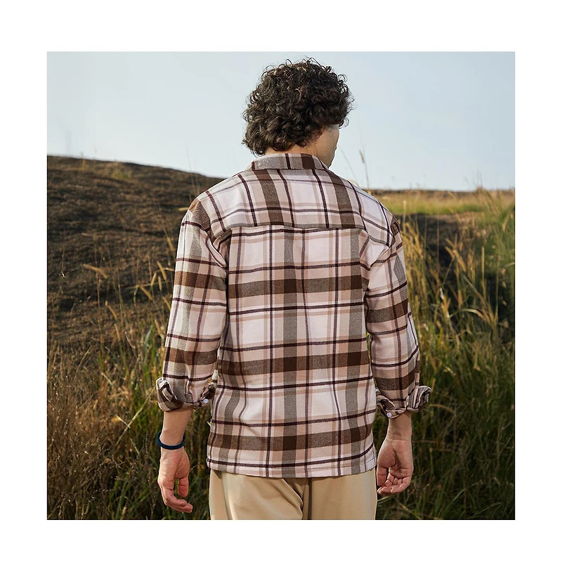 Campus Sutra Men's Saltbox Beige & Pecan Brown Tartan Utility Shacket