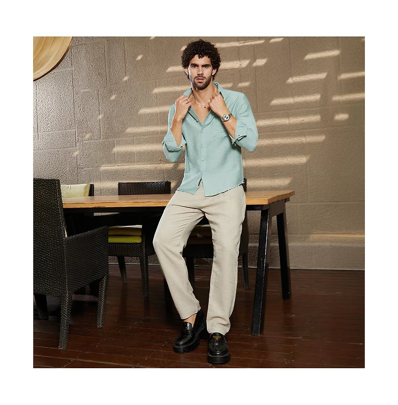 Campus Sutra Men's Sage Green Breezy Wrinked Relaxed Shirt