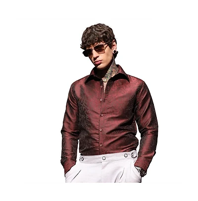Campus Sutra Men's Burgundy Red Foliage-Woven Shirt