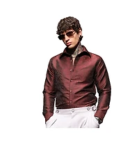 Campus Sutra Men's Burgundy Red Foliage-Woven Shirt