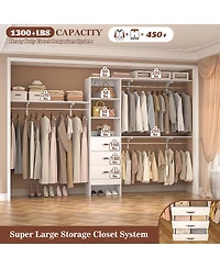 120'' Heavy Duty Closet Organizer System with 3 Wooden Drawers, 10FT Walk-in Closet Organizer with 3 Shelving Towers