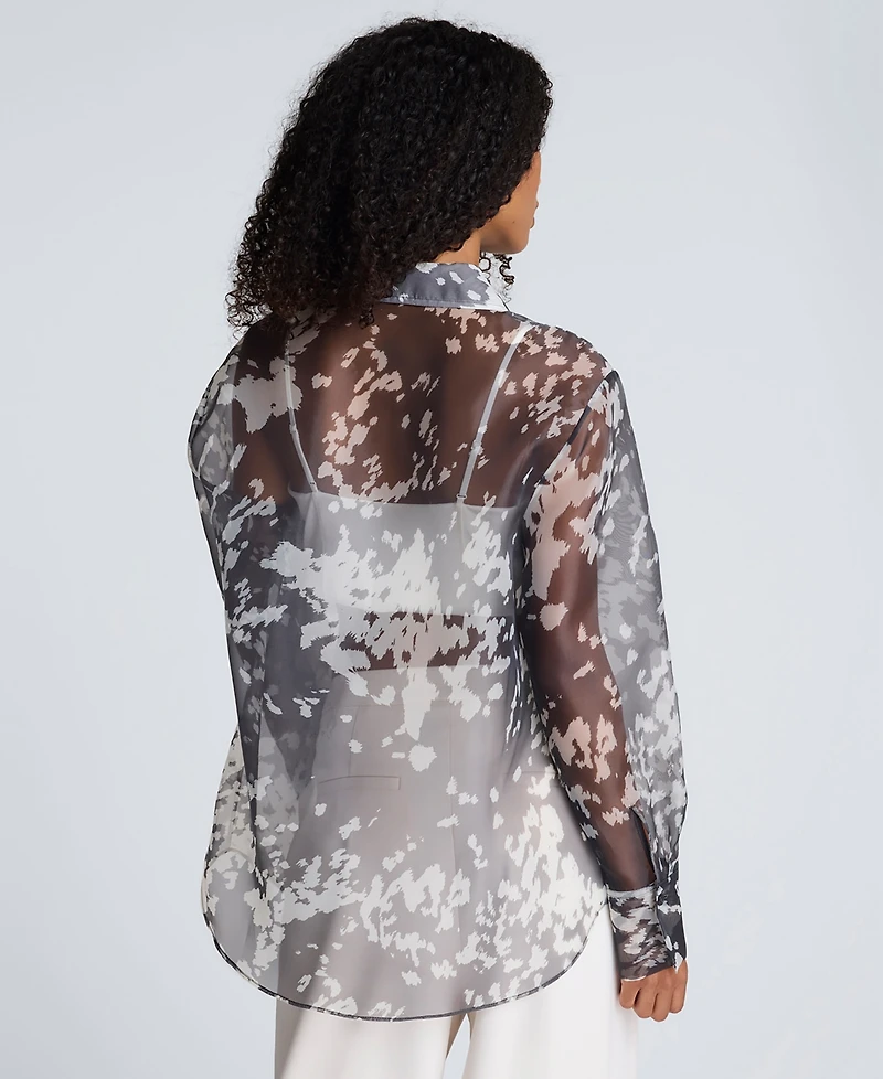 Kenneth Cole Women's Printed Oversized Button-Front Long-Sleeve Shirt