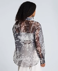 Kenneth Cole Women's Printed Oversized Button-Front Long-Sleeve Shirt