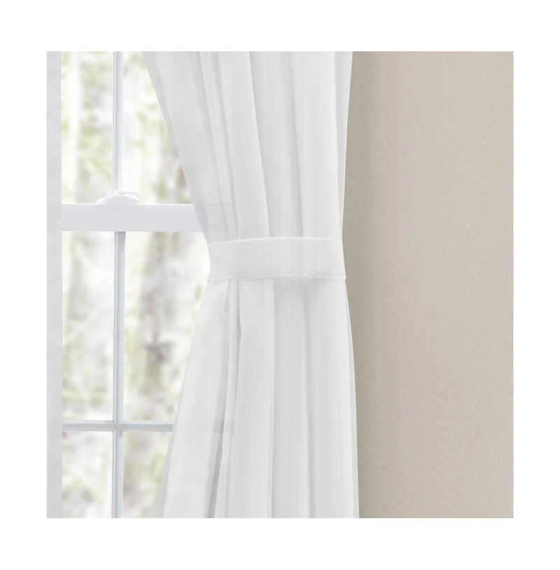 Ellis Curtain Shadow Stripe Tailored Curtain Panel Pair for Windows with Ties 80" x 54" White