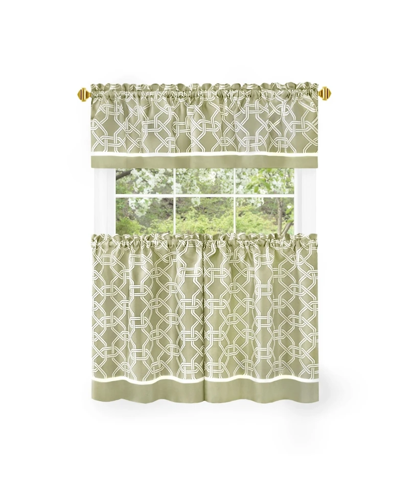 Kate Aurora Geometric Crescent 3 Piece Rod Pocket Cafe Kitchen Curtain Tier & Valance Set - in. Long