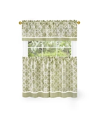 Kate Aurora Geometric Crescent 3 Piece Rod Pocket Cafe Kitchen Curtain Tier & Valance Set - in. Long
