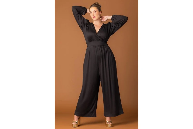 Kiyonna Plus Brigitte Long Sleeve Wide Leg Jumpsuit