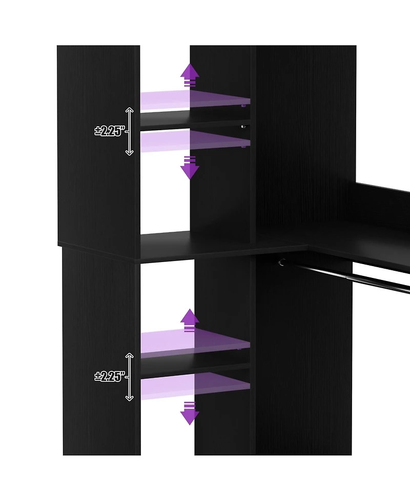 Aheaplus Freestanding Corner Closet System, 36'' Organizer System with 8 Shelves & 2 Hanging Rods for Closet/Bedroom