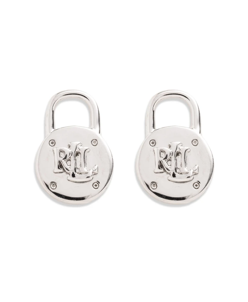 Lauren Ralph Lauren Silver-Tone Logo Padlock Stud Earrings